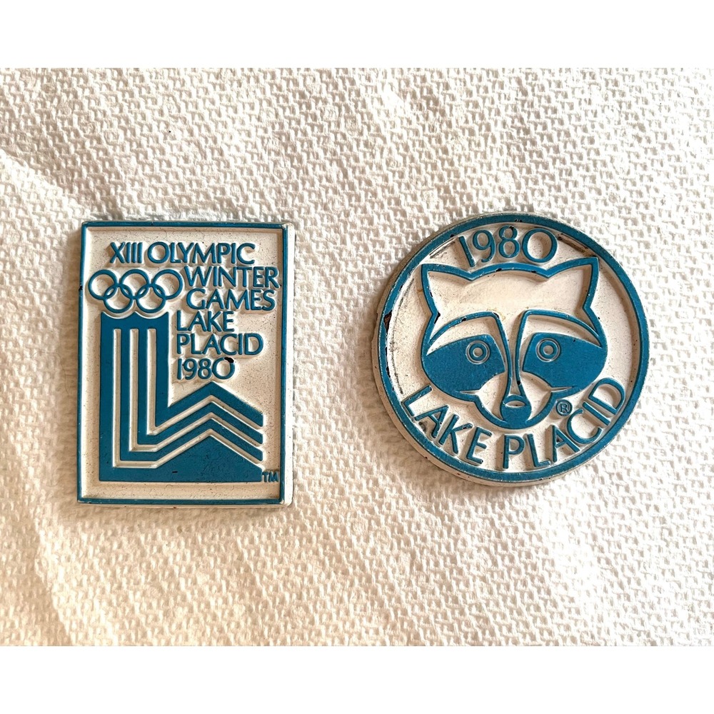 Set of 2 1980 Lake Placid Olympics Magnets Vintage Refrigerator magnets